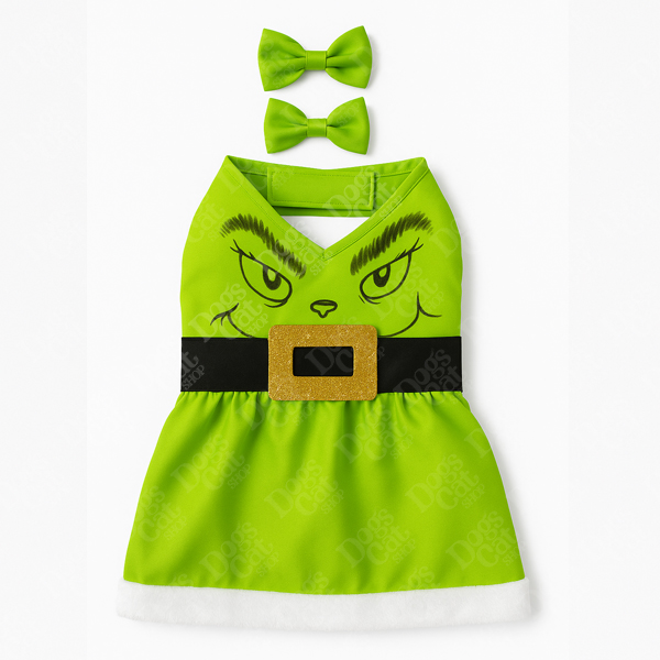 Vestido Navideño del Grinch para Perros y Gatos + Moños | Dogs Cat Shop