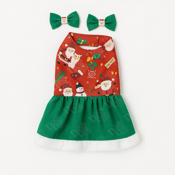 Vestido Navideño Rojo y Verde para Perros y Gatos + Lazos | Dogs Cat Shop